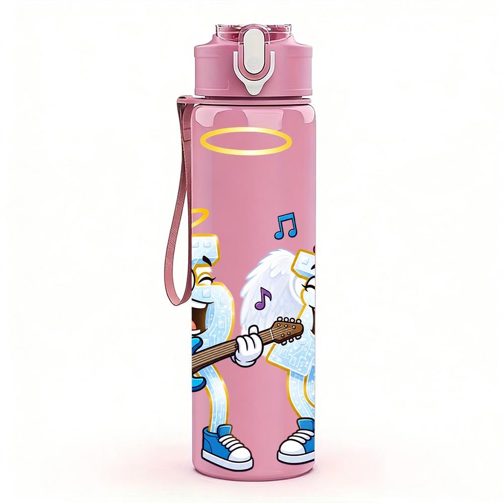 1PC Angel Wing Saint Pair Figure 750ml Color Plastic Sports Water Bottle Leakproof Flip Straw Lid Suitable for Sports Office Home Use