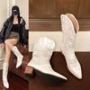 Fashion Western Women Boots 2025 Autumn Winter Fashion Chunky Heeled Cowboy Boots Vintage Style Country Western Cowgirl High Heels Boots