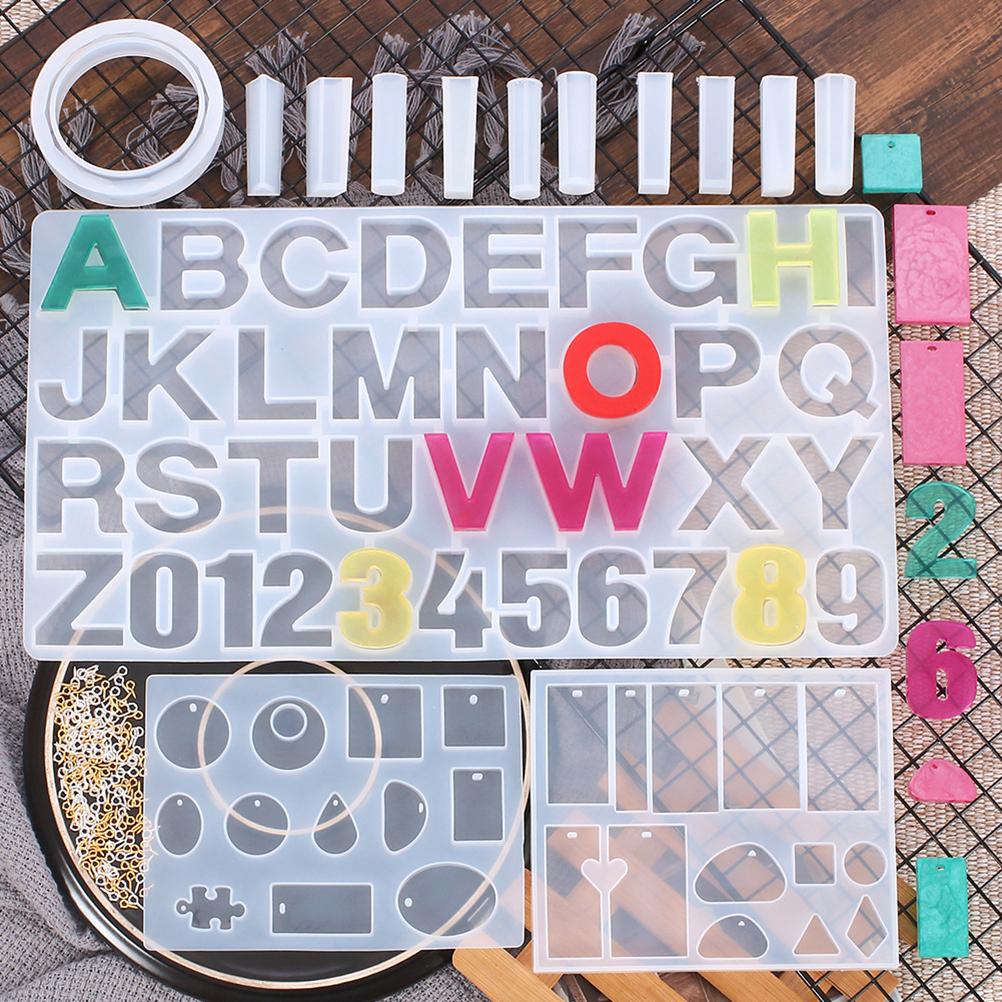 214Pcs DIY Pendants Earrings Bracelets Silicone Molds Screw Eye Pins Set Alphabet Numbers Resin Molds