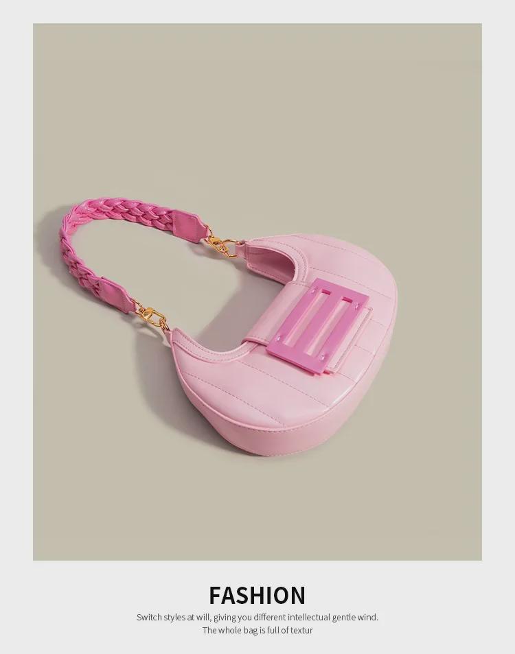 High-Quality Pink Woven Crescent Shoulder Bag - 2024 Summer Collection