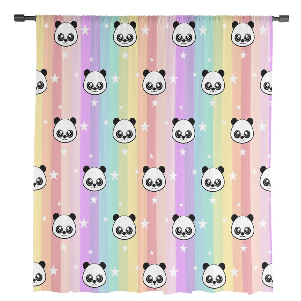 Kreskówkowe Zwierzątko Panda Gwiazda Paski Tęczowe Przezroczyste Zasłony do Dekoracji Salonu Zasłony Okienne Kuchnia Tiul Zasłony Woalowe