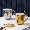 European Style Ceramic Cup with Lid and Spoon High Value Large Capacity Mug High Temperature Resistant Householdcup Set Small Gift