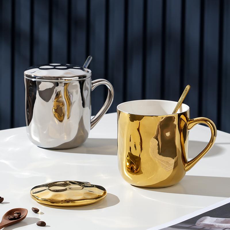 European Style Ceramic Cup with Lid and Spoon High Value Large Capacity Mug High Temperature Resistant Householdcup Set Small Gift