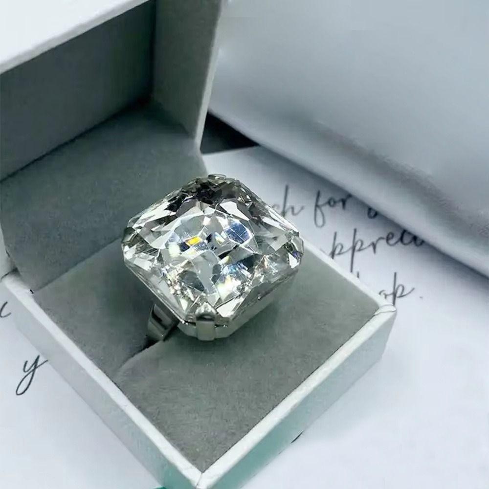Adjustable Size Square Rhinestone Ring Square Shape Large Crystal Ring Adjustable Crystal Ring
