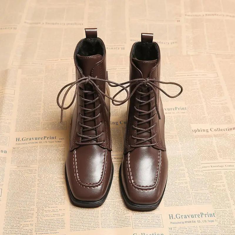 

Fashion Ankle Boots for Women Plain With Laces Chunky Heel Office Booties Fashion 2025 Designer Luxury Hot Y2k Trend Woman Short Shoes 40