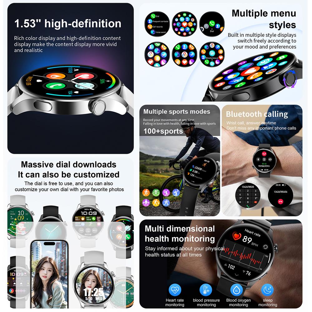 New Smart Watch Men Heart Rate Monitor Sports Fitness Tracker Watches 1.53 inch Bluetooth Call Smartwatches Man For Android