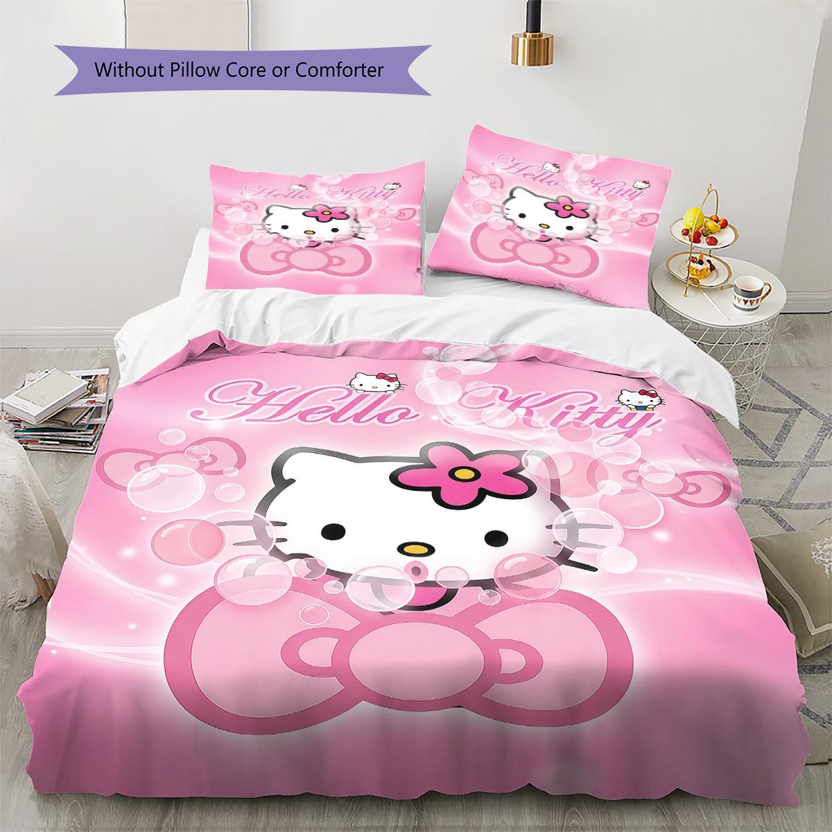 

Hello Kitty Cute Pattern Bedding,Quilt Set Quilt Cover Pillowcase Home Birthday Gift(1 * duvet cover + 2 * pillowcase, without core) 135x200cm