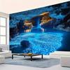 2D Flat - Extra Large Blue Cave Landscape Tapestry in 2D Flat Design - a Vibrant Underwater Scene Featuring Luminous Lights, Mad