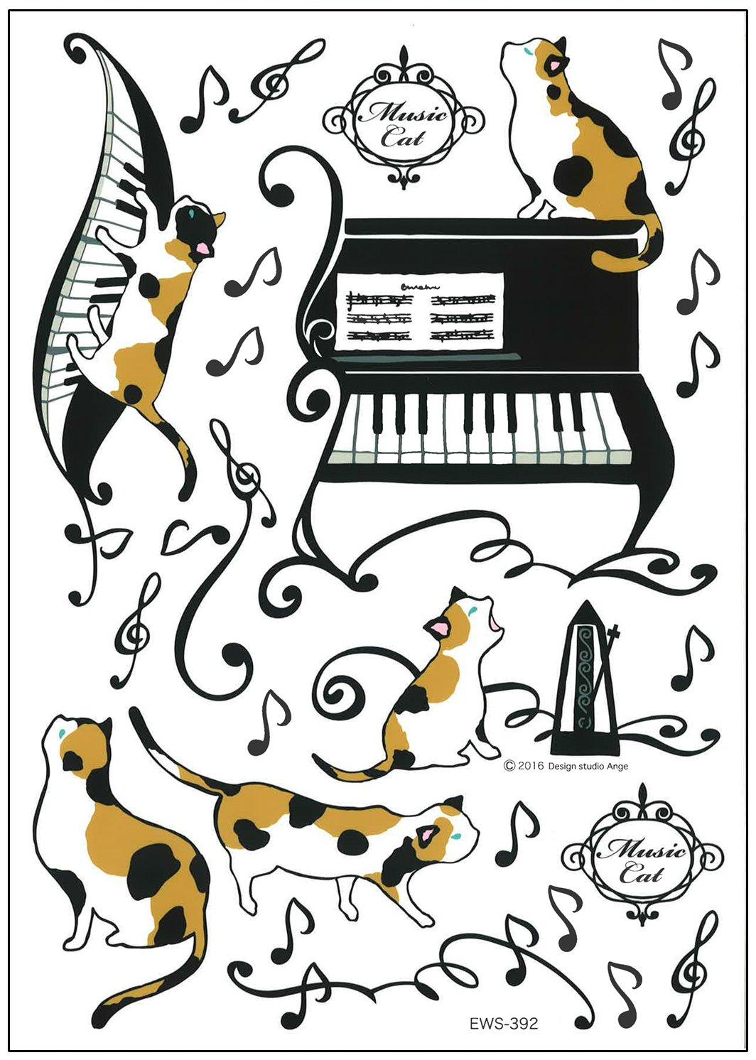 

Наклейка на стену Sankomark Kogyo House Gida, Трехцветная кошка и пианино, EWS-392