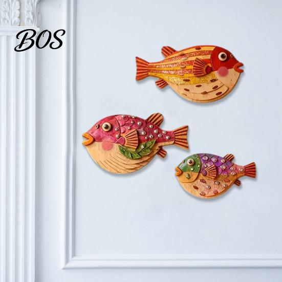 Fish Wall Sign 3Pcs/Set Vintage Puffer Decoration, Coastal Wooden Hanging Ornament, Decor Nautical Ocean Theme Art for Bathroom, Living Room Artwork