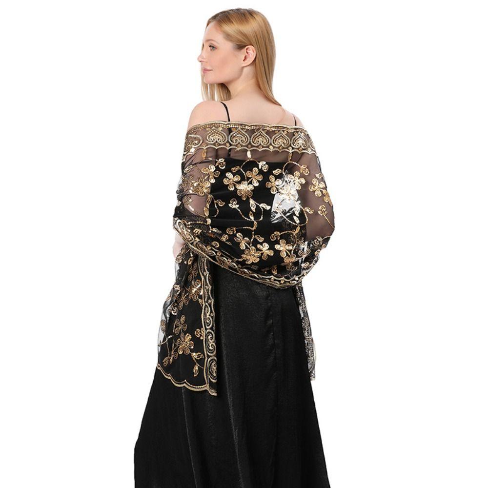 Tulle Tassel Wrap Hollow Out Evening Dress Scarf Embroidery Sequins Shawls Belly Dancing Belt