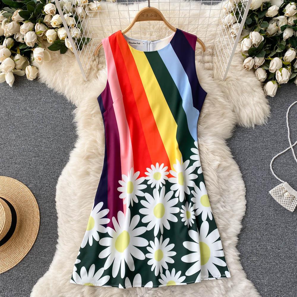 

RUGOD Европейское и американское новое модное универсальное свободное и тонкое платье средней длины без рукавов с индивидуальным принтом, французское платье-жилет