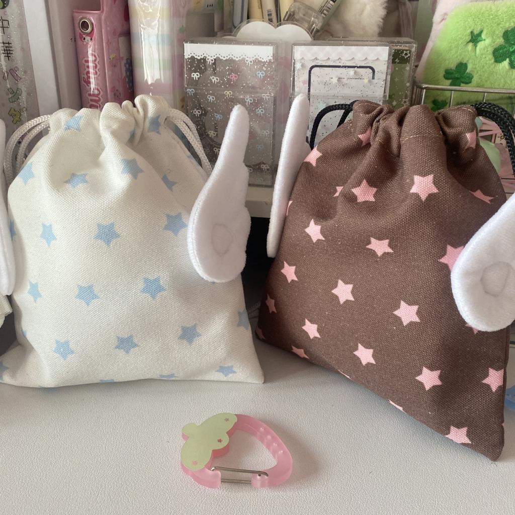 Fashion Portable Bundle Pocket Star Pattern Rope Drawstring Design Cosmetics Bag Canvas Dustproof Stationery Storage Bag