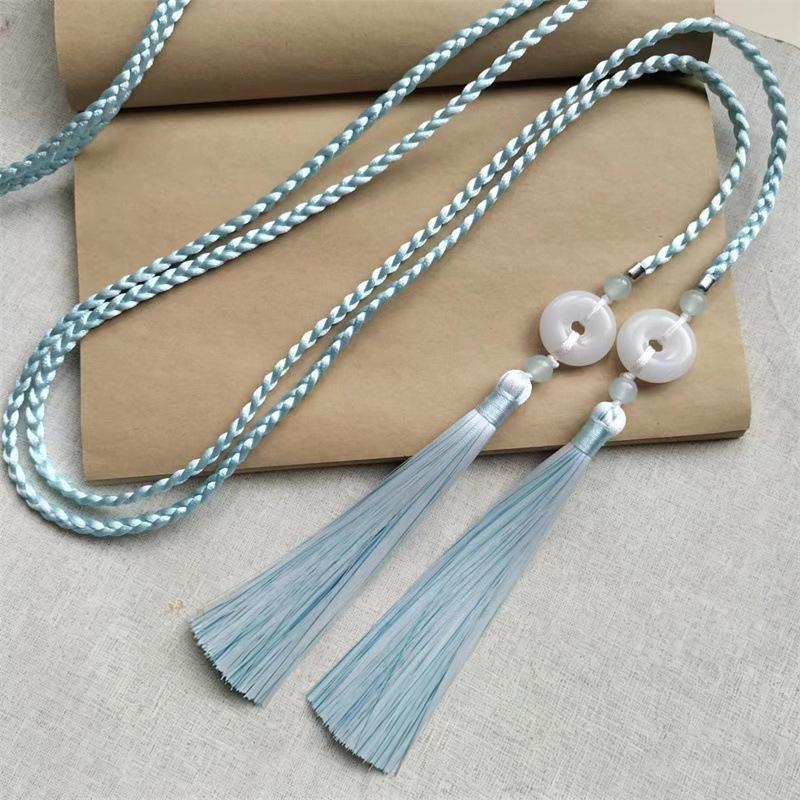 Handwoven Traditional Chinese Style Hanfu Waist Tie Belt with Ping An Pendant for Women Men Cosplay Daily Outfits