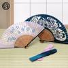 Stylish Business Fan Set with Fan Case and Handkerchief Floral Design [Osaka Choseido] Women's - (Bellflower) (Purple)