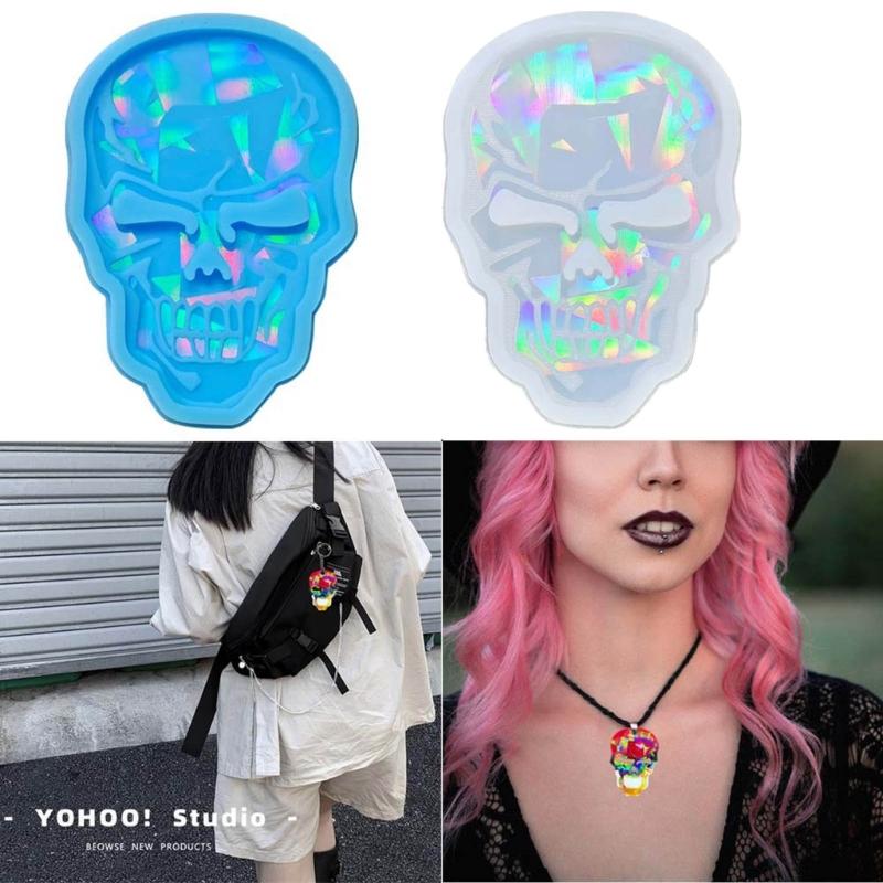 Jewelry Casting Mold Skull Shaped Silicone Mold Holographic Resin Mold for DIY Necklace Keychains Earring Pendant