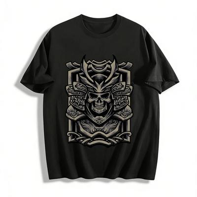 Vintage Skull Samurai Print Streetwear Casual Men's T-Shirt Pure Cotton T-shirt