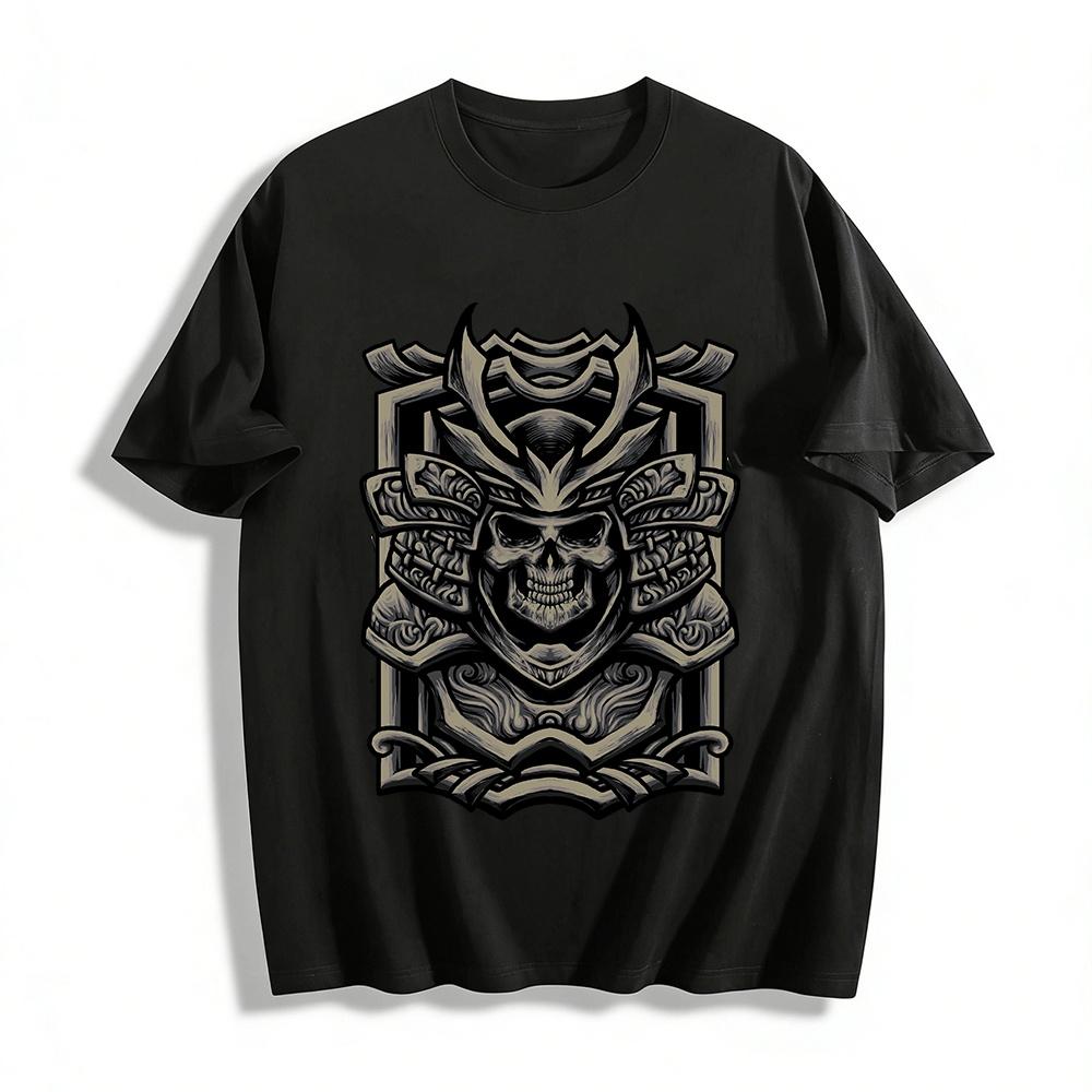 Винтажная футболка с принтом черепа и самурая Streetwear Повседневная мужская футболка Хлопковая футболка XXS
