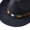 (One Size, Black) Western Cowboy Hat for Women Men Bohemian Cowgirl Hat with Beads Trim Outdoor Sun Hat