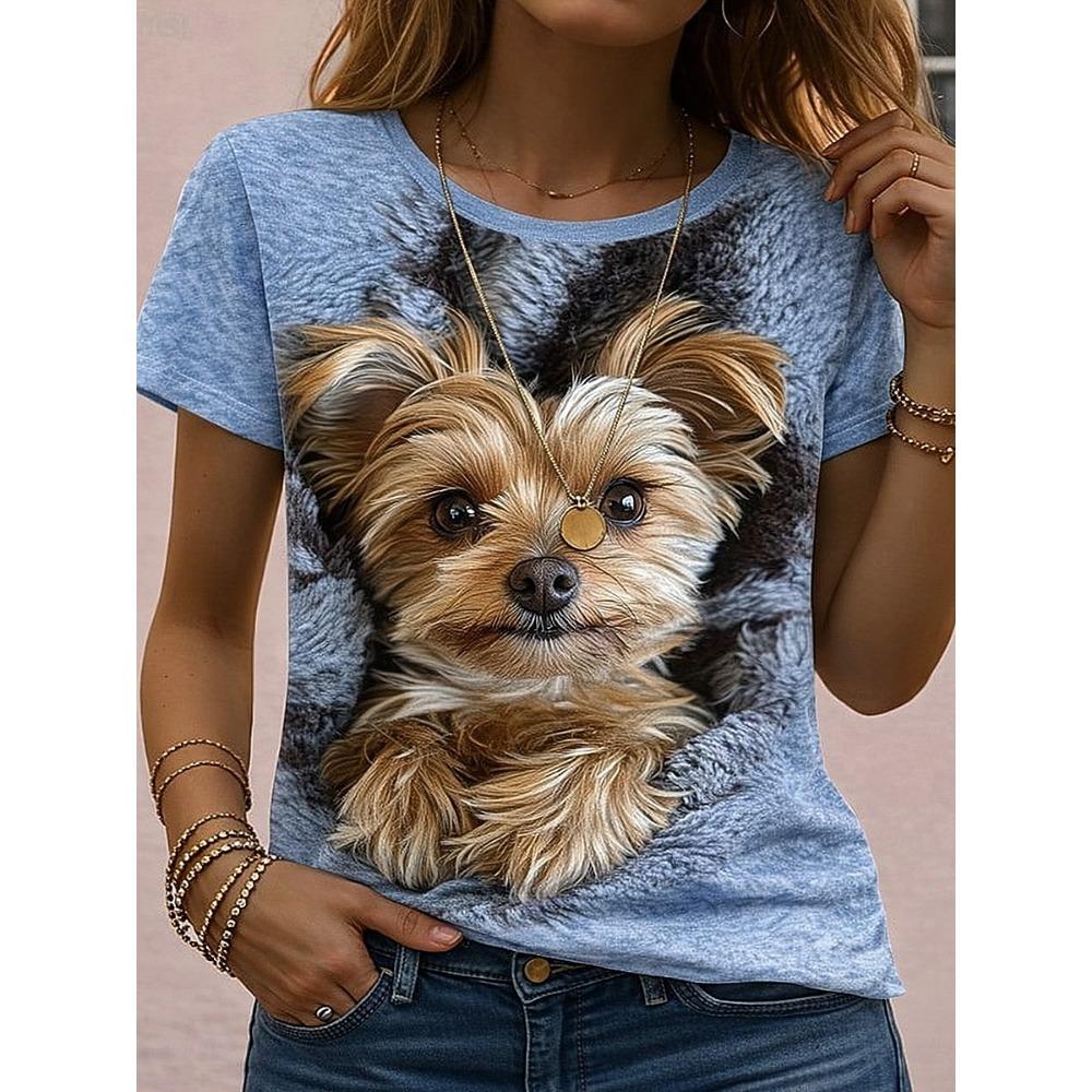

Women s T Shirt Print Graphic Animal Dog Vintage Stylish Classic Short Sleeve Crew Neck V Neck Regular Tops Casual Daily XL