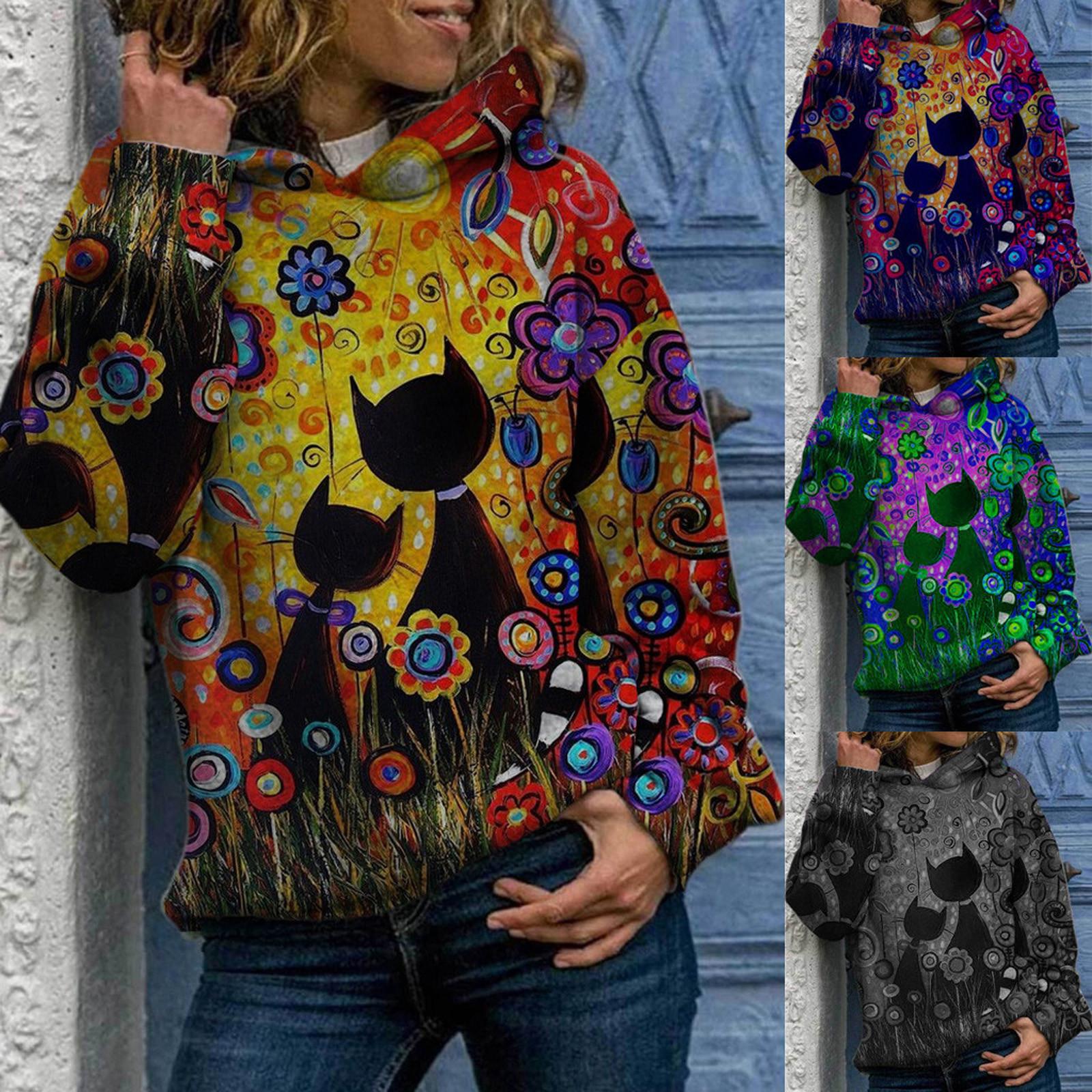 

Модные женские пуловеры с длинными рукавами и принтом на капюшоне, блузки, толстовки, топы