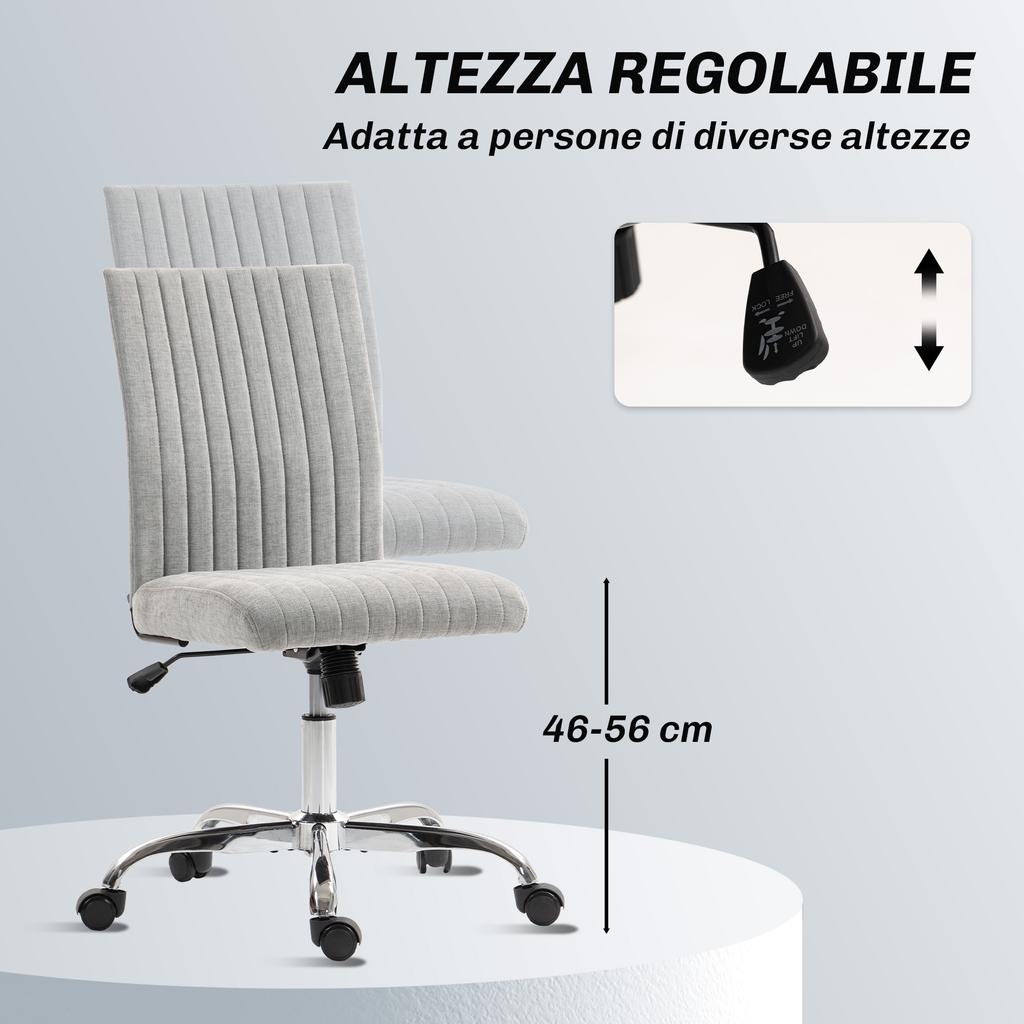 Cadeira de Escritório sem Braços com Altura Ajustável e Assento Giratório, Estofamento em Tecido, Cinza