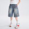 Girls' Soft Denim Shorts with Fruit Embroidery