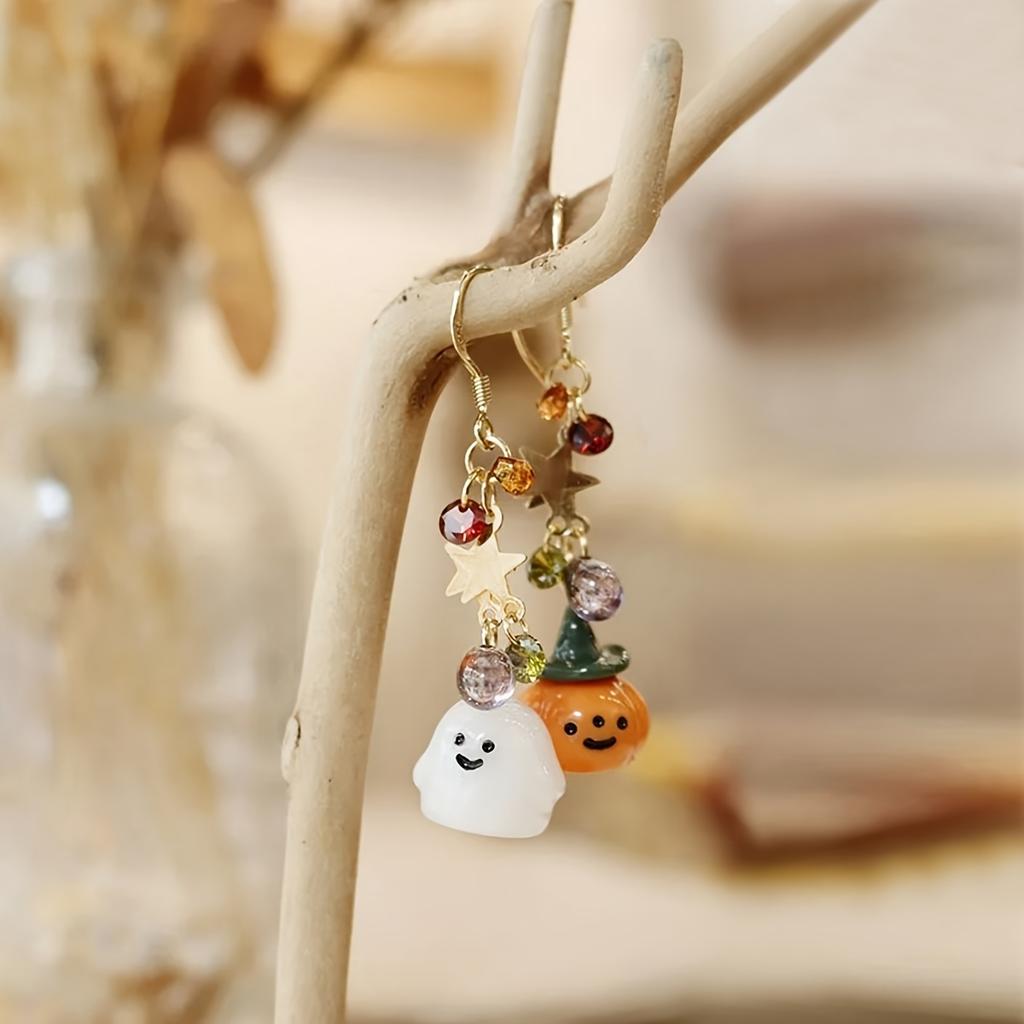 Cute Cartoon Ghost Pumpkin Dangle Earrings for Women Star Moon Asymmetrical Long Tassel Earrings Party Halloween  Gift
