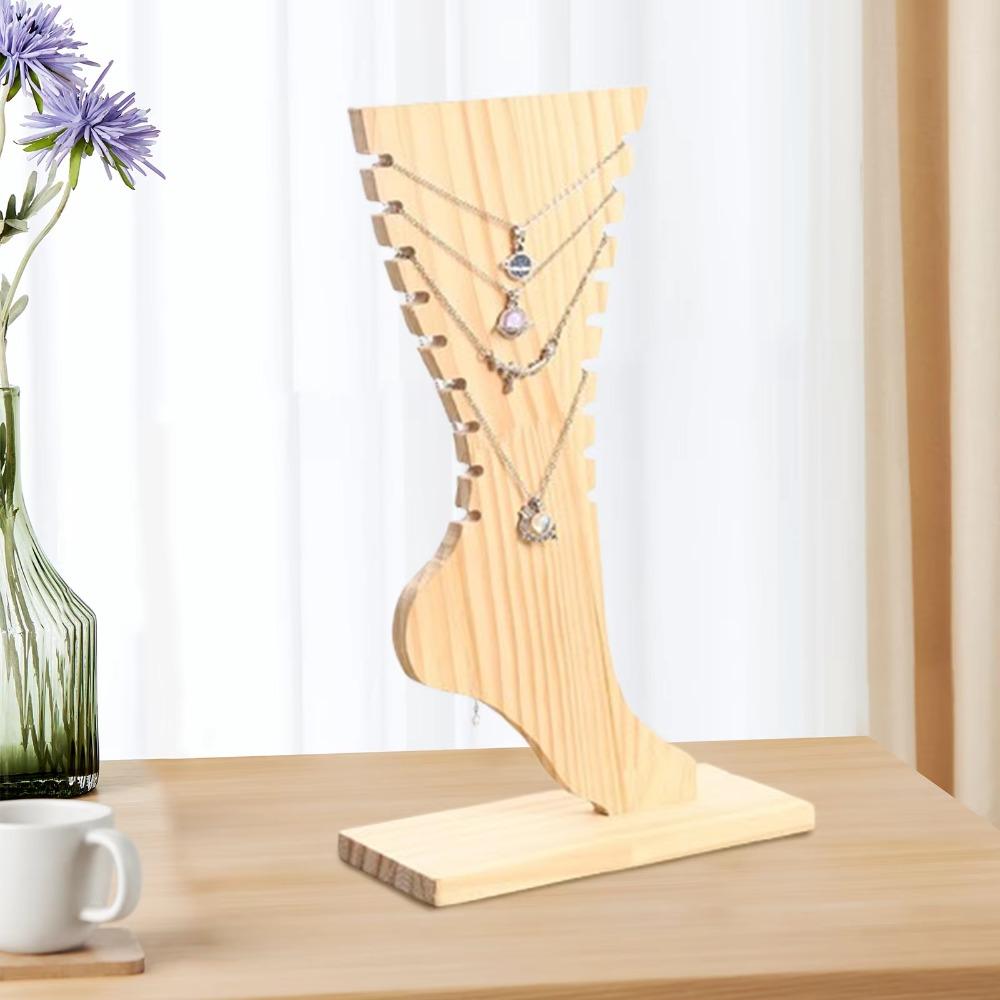 Large Capacity Wooden Necklace Frame Foot Shaped Jewelry Storage Rack  Tabletop