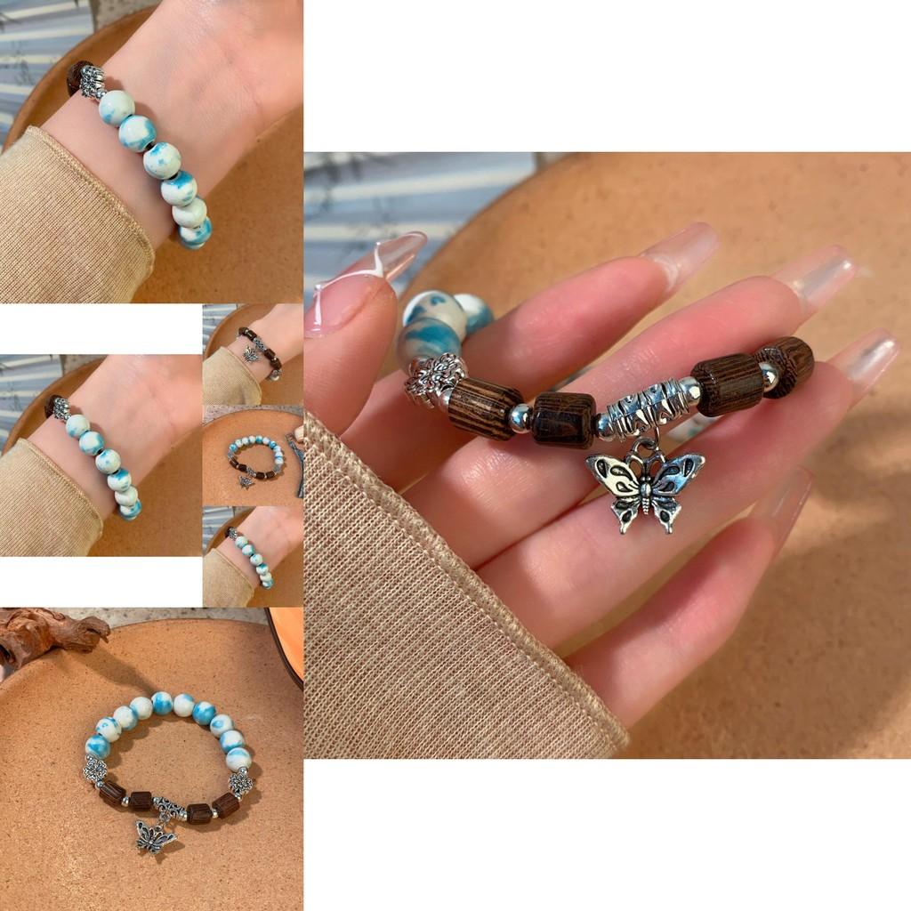 Handcrafted Ceramic Butterfly Beaded Bracelet Retro Geometric Design Elegant Women's Jewelry