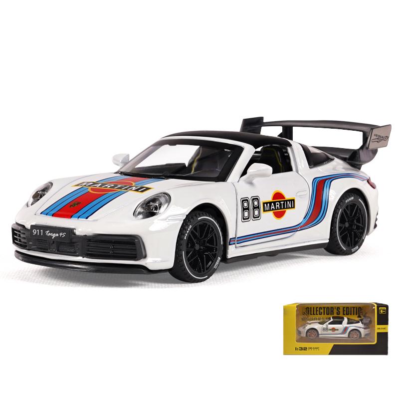1/32 Porsche 911 Targa 4S Martini Racing Edition Sports Car Alloy Diecast Model Car High Simulation Ornament Decorations Present