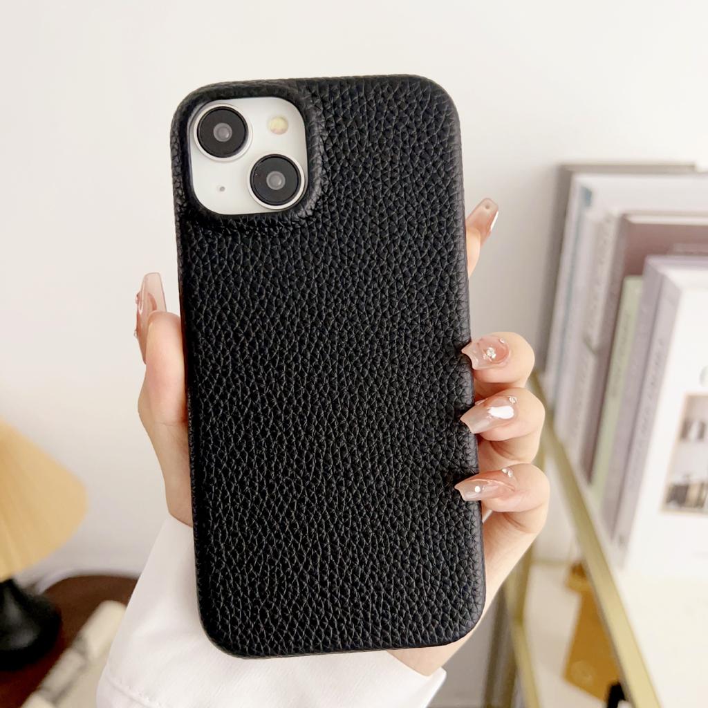 Leather Lychee Pattern Simple Solid Color Mobile Phone Case, Suitable for iPhone16 Hard Case Case, Apple 15Pro Anti-drop Case