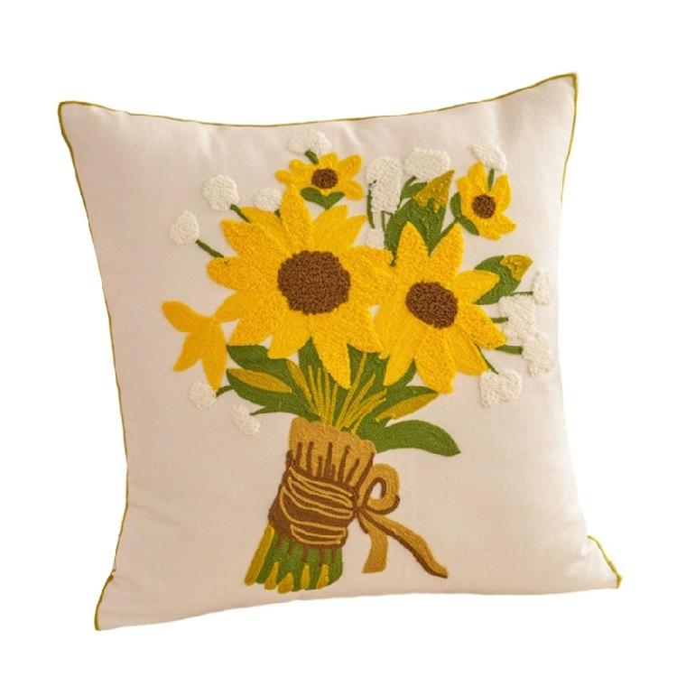 Pillowcase Artistic Flower Stitching Cotton Canvas Pillow Cover Breathable Sofa Bed Accent Piece Pillow Sham