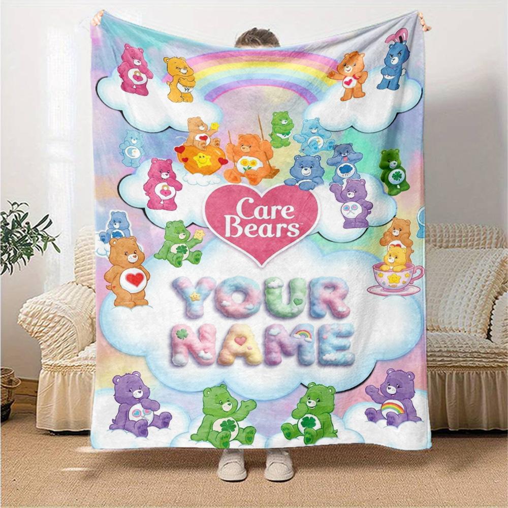 Name Custom CARE BEARS Print Flannel Blanket High Quality Warm Comfortable Cover for All Seasons Perfect for Gifts Home Decor