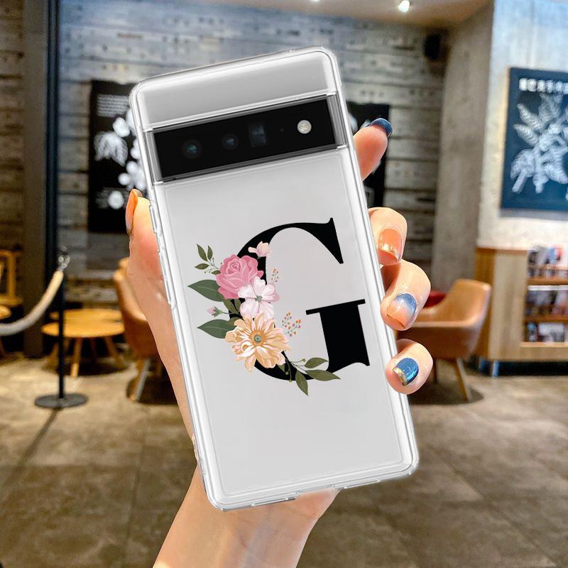 For Google Pixel 10 Pro 10A Phone Case Pixel 9 Pro XL Pixel 8 Pro 9A 8A 7A 7 6A 6 Pro Soft TPU Cover Flower Letters S