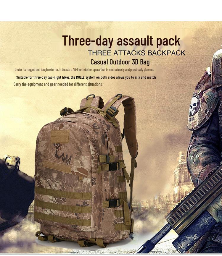 Vattentät 3D Taktisk Vandringsryggsäck för Herrar för Utomhussporter