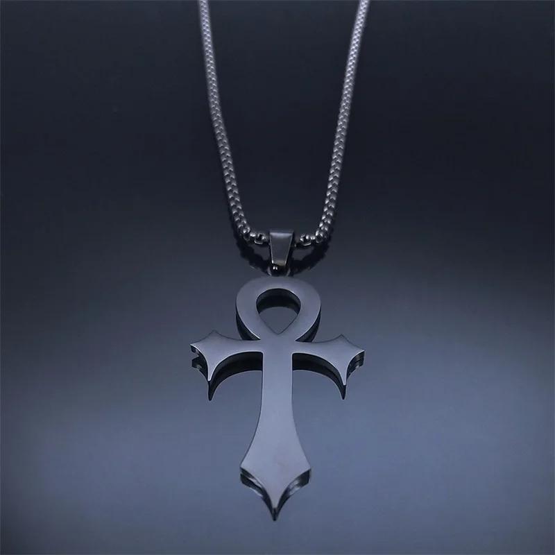 Vintage Retro Amulet Talisman Ankh Cross Pendant Necklace Women Egypt Egyptian Key Life Religious Chain Jewelry Gift Stainless Steel