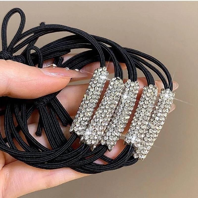 

5pcs Black Rhinestone Hair Tie High Elasticity Hair Rope Women s Hair Accessories Suitable for Ladies Girls