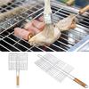 Iron Wire Grilling Barbecue BBQ Basket Net Wooden Meat Handle Fish Clip Holder