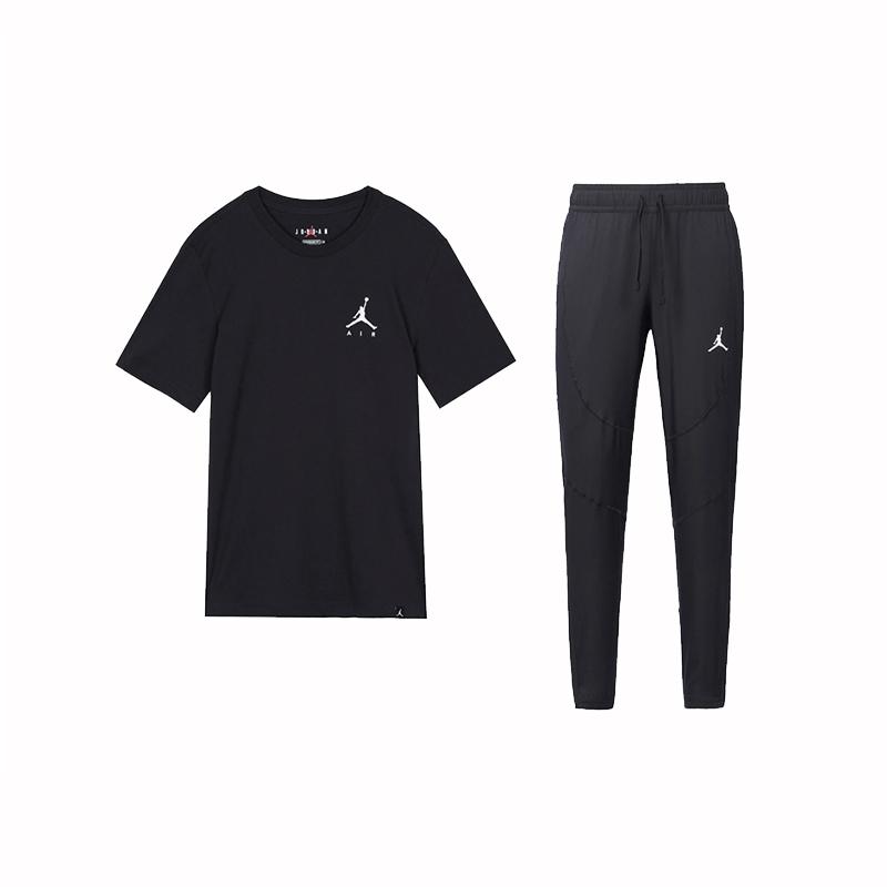 

Футболка с коротким рукавом и вышитым логотипом Jordan, однотонные трикотажные брюки с манжетами и завязками, повседневный спортивный комплект для мужчин DA6800-010+DH9074-011 M