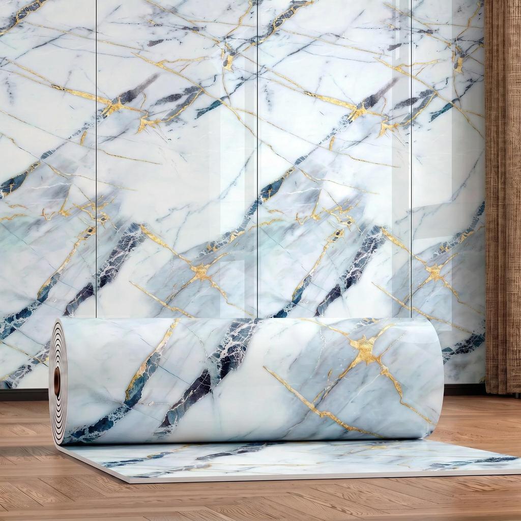 Gold-Plated Marble-Style Waterproof Wall Stickers for TV Backgrounds