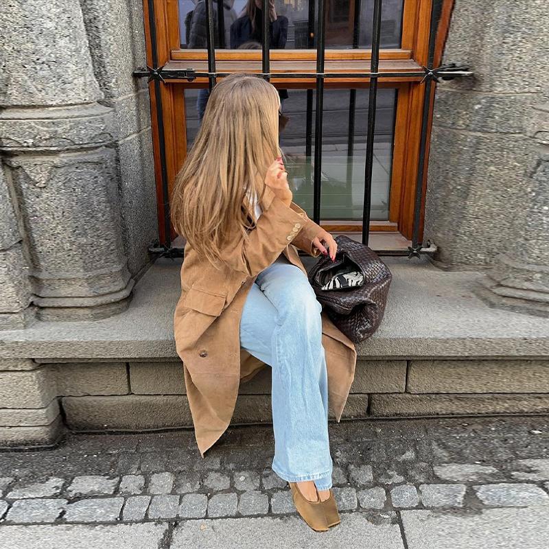 Wildleder Reversmantel Damen Winddicht und Warm Gerader Röhrenmantel Elegant Britischer Stil Pendler Oberbekleidung Herbst/Winter 2025