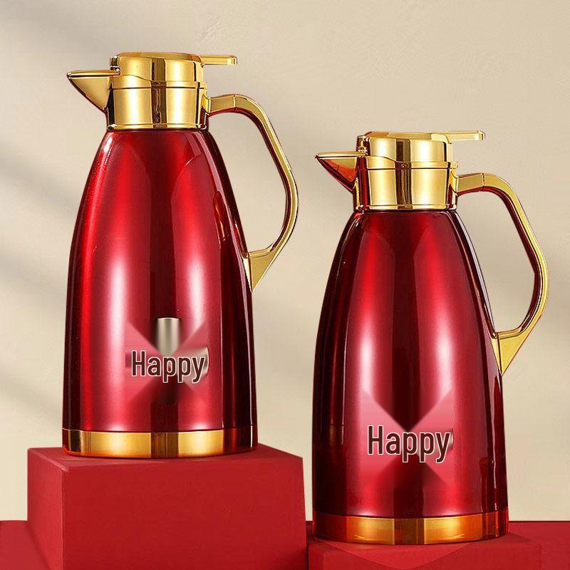 Stainless Steel Red Thermos Gift Set: Wedding Pair Hot Water Bottles