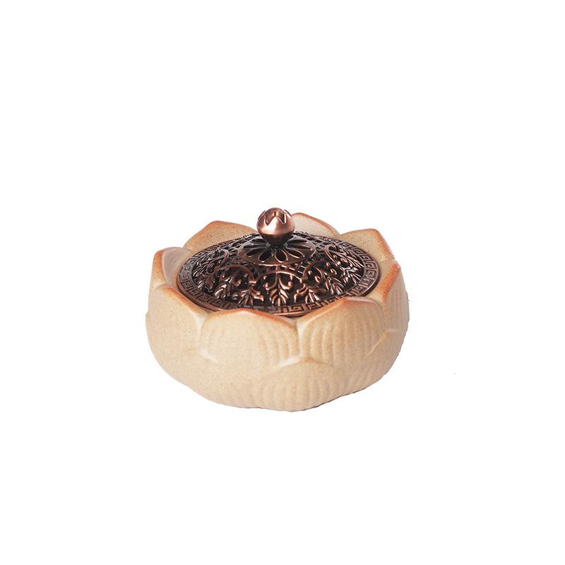 Keramisk Rökelsebrännare Tehusdekor Emaljmålad Lotusmönster Täckt Rökelsekärl Ding för Meditation Zen