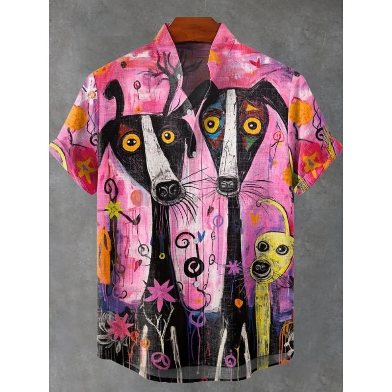 Tierprint Herrenhemd Sommer Lässig Kurzärmliges Oberteil Hawaiianhemd Herren Oversized Revers Knopf Herrenhemden