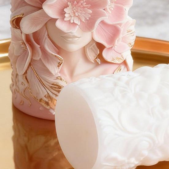 Flower Cylinder Candle Mold Floral Goddess Pillar Candle Silicone Molds for DIY Soap Candle Making Resin Casting Aromatherapy Candle Gypsum Clay Craft