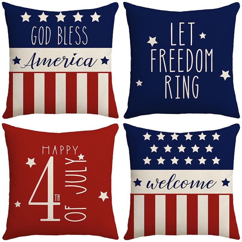 New American Flag Letters Independence Day Cushion Sofa Office Printed Linen Pillow Cover Cushion Cover