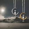 Exquisite Creative Gifts Silver Cat Moon Pendant Necklace Romantic Charm Alloy Chain Necklace Cute Elegant Jewelry Accessories