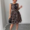 Women Leopard Print 3D Floral Decor Dress Summer Women Mature Style French Retro Patchwork Slim Sexy Elegant Women Maxi Dress