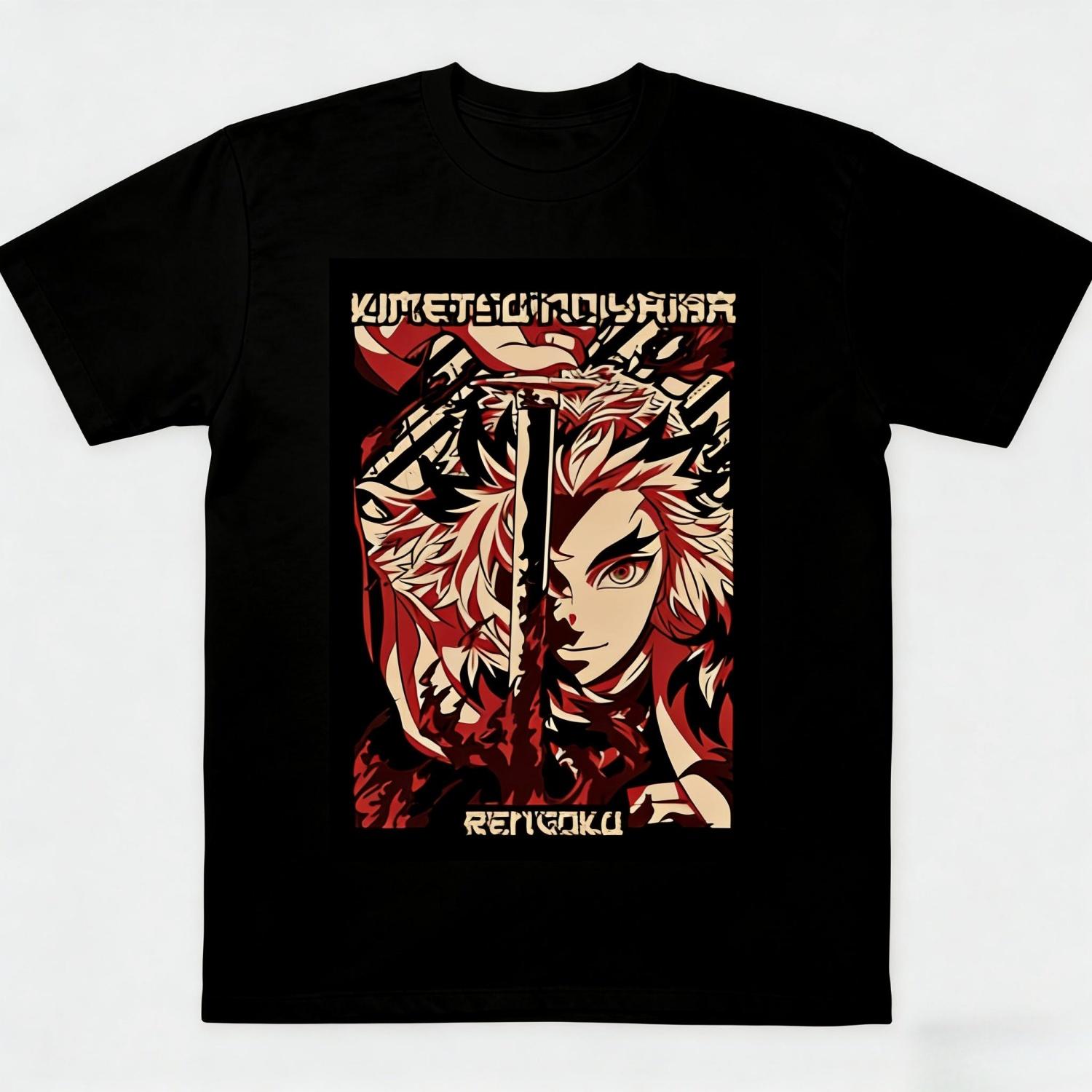 

2026 Summer New Pure Cotton Demon Slayer Pattern Loose Trend Gorgeous Short Sleeve Tshirt Pure Cotton Round NeckTop Soft Shirt S чёрный